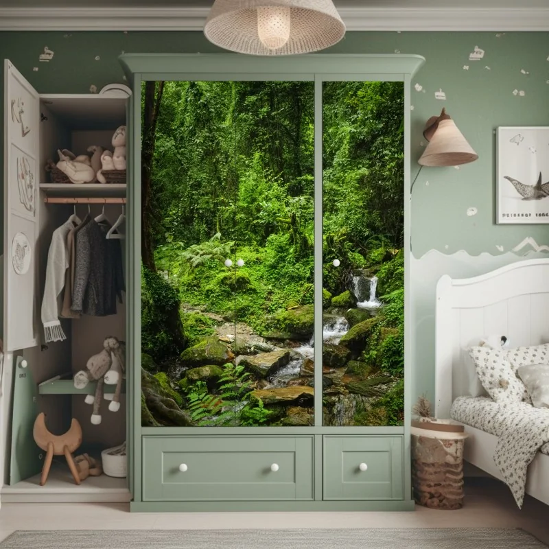 Naklejka na szafę turkusowo-musztardowy botaniczny wzór – Wallissimo®