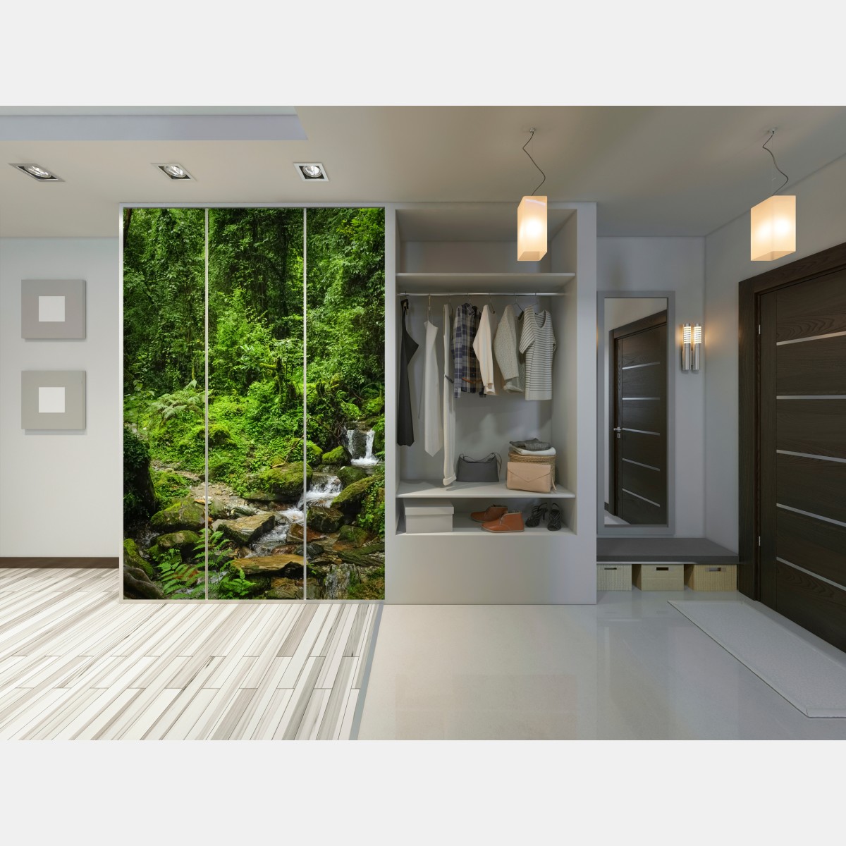 Naklejka na szafę bujny zielony leśny wodospad – Wallissimo® Naklejka na szafę bujny zielony leśny wodospad – Wallissimo®