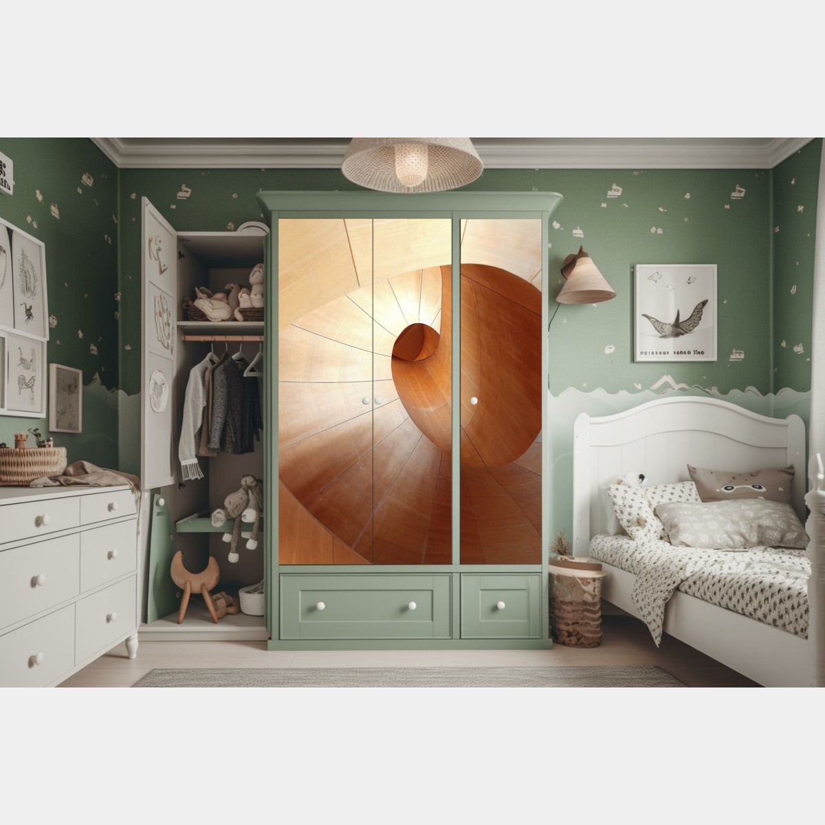 Naklejka na szafę ciepła drewniana spirala – Wallissimo® Naklejka na szafę ciepła drewniana spirala – Wallissimo®