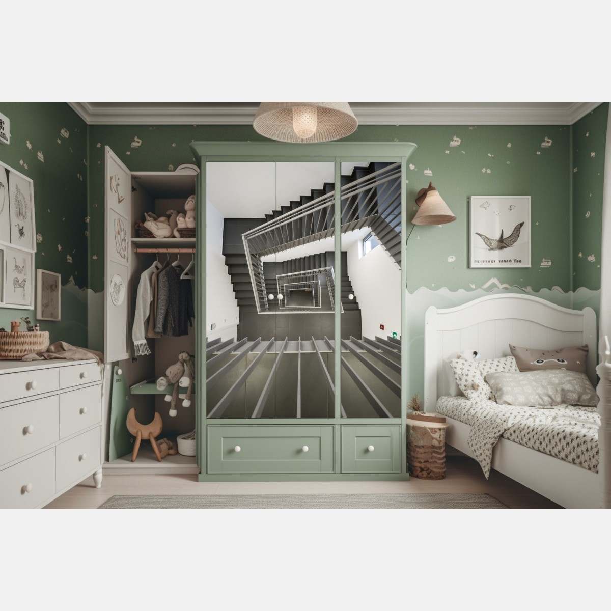 Naklejka na szafę geometryczna klatka schodowa w perspektywie – Wallissimo® Naklejka na szafę geometryczna klatka schodowa w perspektywie – Wallissimo®