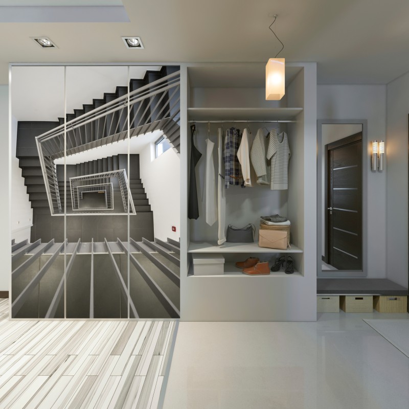 Naklejka na szafę geometryczna klatka schodowa w perspektywie – Wallissimo® Naklejka na szafę geometryczna klatka schodowa w perspektywie – Wallissimo®