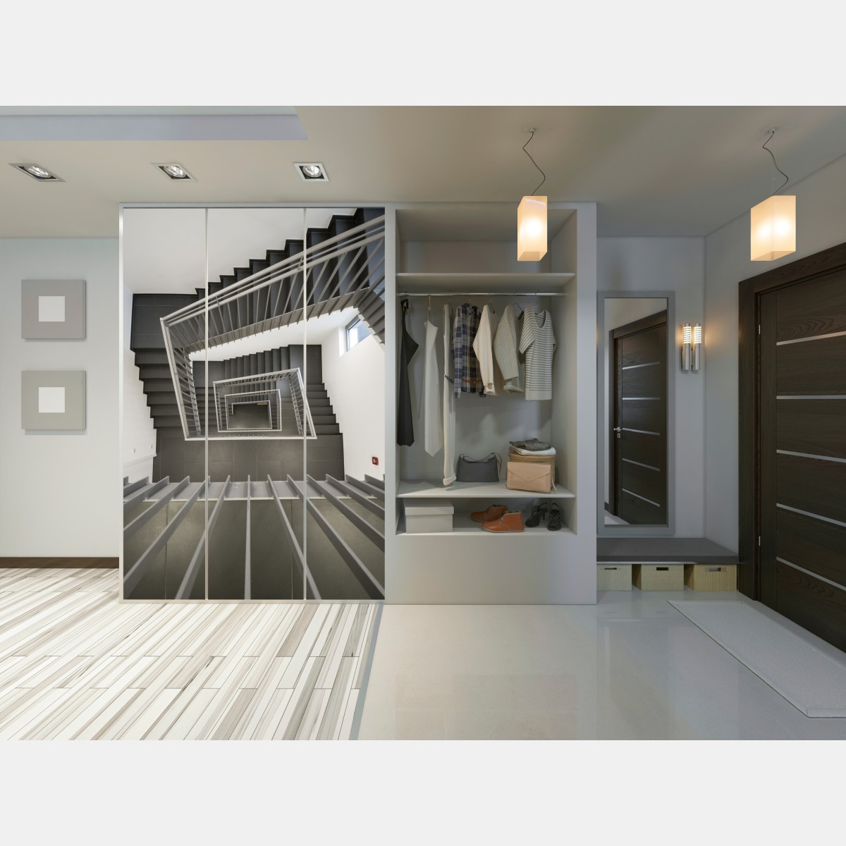 Naklejka na szafę geometryczna klatka schodowa w perspektywie – Wallissimo® Naklejka na szafę geometryczna klatka schodowa w perspektywie – Wallissimo®