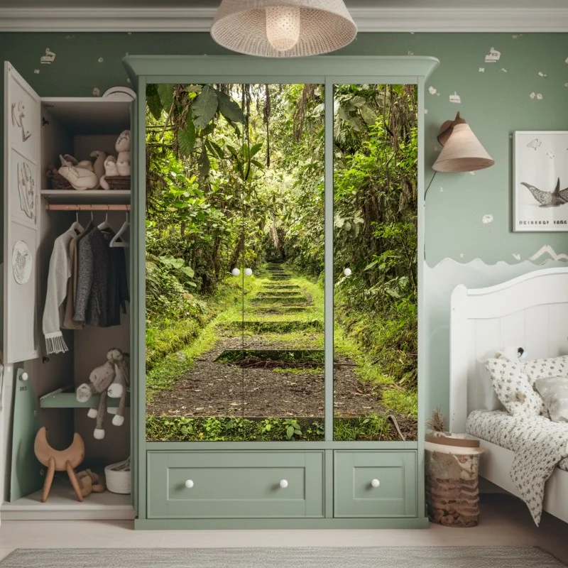 Naklejka na szafę miętowy kwiatowy wzór w stylu vintage – Wallissimo®