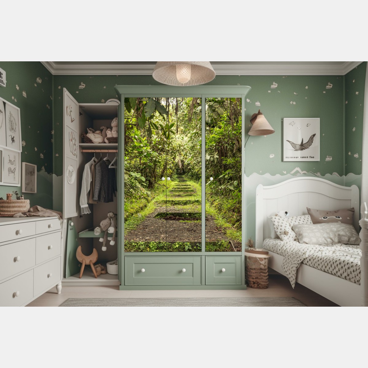 Naklejka na szafę ścieżka przez bujną dżunglę – Wallissimo® Naklejka na szafę ścieżka przez bujną dżunglę – Wallissimo®