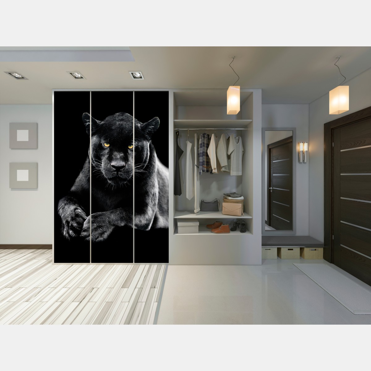 Naklejka na szafę portret czarnej pantery na czarnym tle – Wallissimo® Naklejka na szafę portret czarnej pantery na czarnym tle – Wallissimo®