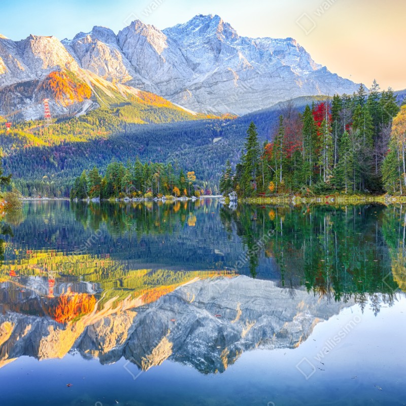 Naklejka na szafę jesienne odbicie na Eibsee przy Zugspitze – Wallissimo® Naklejka na szafę jesienne odbicie na Eibsee przy Zugspitze – Wallissimo®