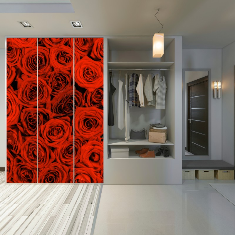 Naklejka na szafę bujny bukiet czerwonych róż – Wallissimo® Naklejka na szafę bujny bukiet czerwonych róż – Wallissimo®