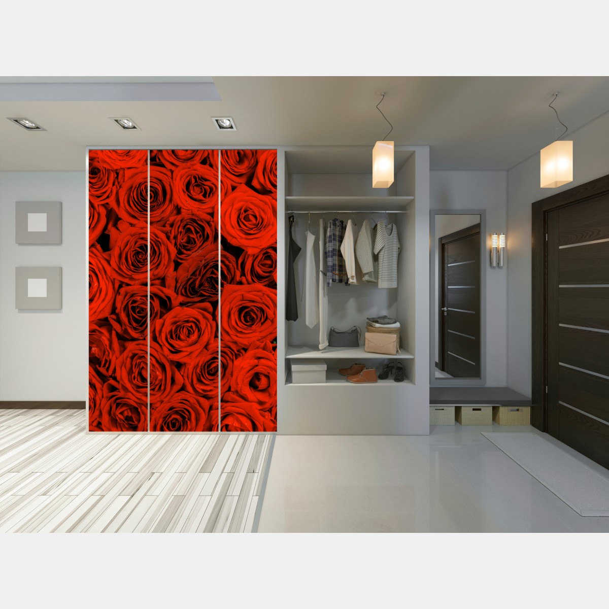 Naklejka na szafę bujny bukiet czerwonych róż – Wallissimo® Naklejka na szafę bujny bukiet czerwonych róż – Wallissimo®