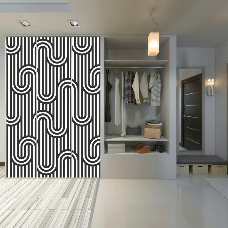 Naklejka na szafę czarno-biały geometryczny wzór optyczny – Wallissimo® Naklejka na szafę czarno-biały geometryczny wzór optyczny – Wallissimo®