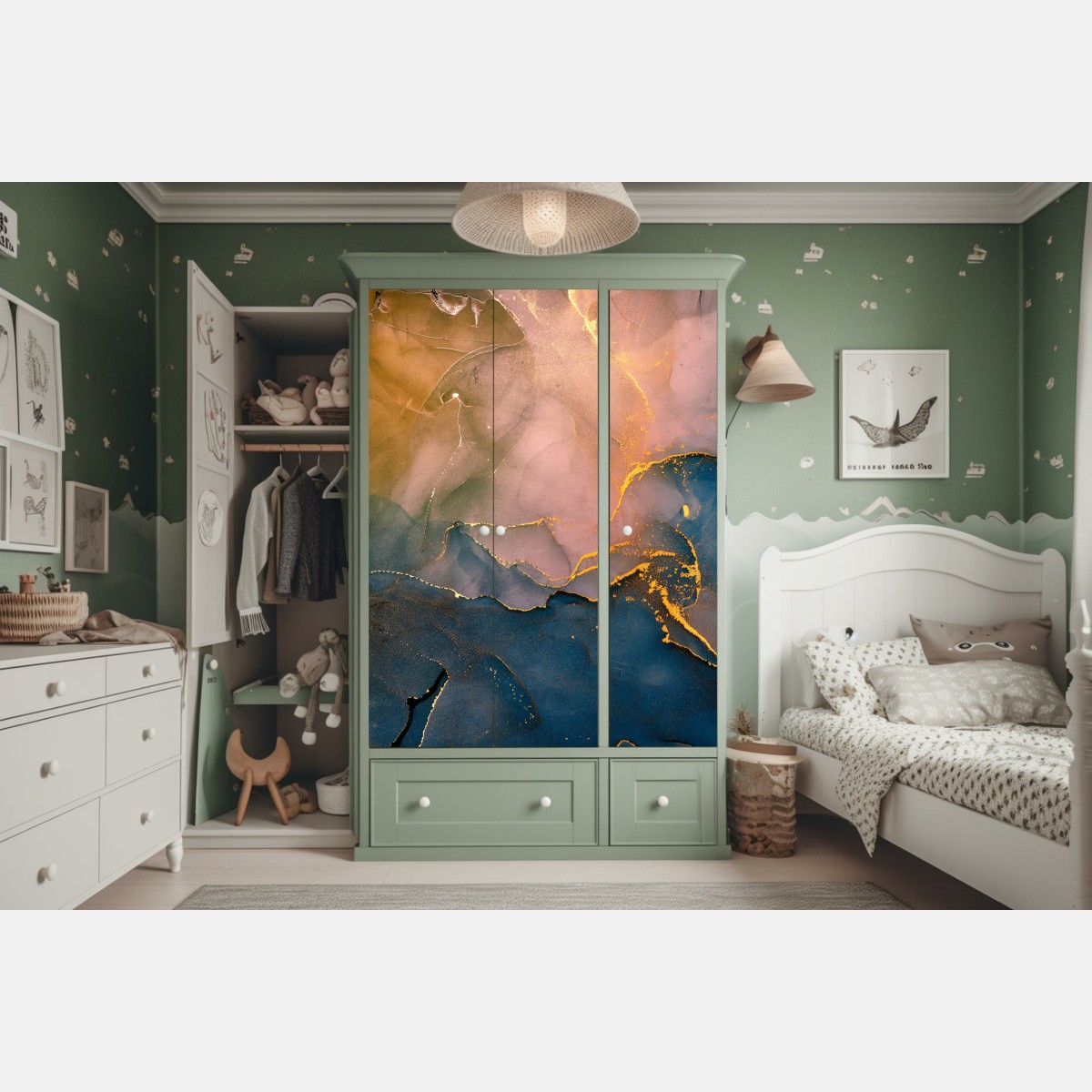 Naklejka na szafę niebiesko-złoty abstrakcyjny marmur – Wallissimo® Naklejka na szafę niebiesko-złoty abstrakcyjny marmur – Wallissimo®