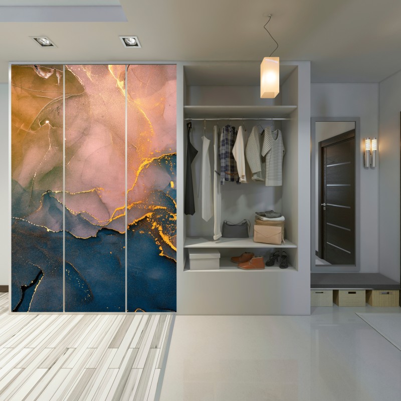 Naklejka na szafę niebiesko-złoty abstrakcyjny marmur – Wallissimo® Naklejka na szafę niebiesko-złoty abstrakcyjny marmur – Wallissimo®
