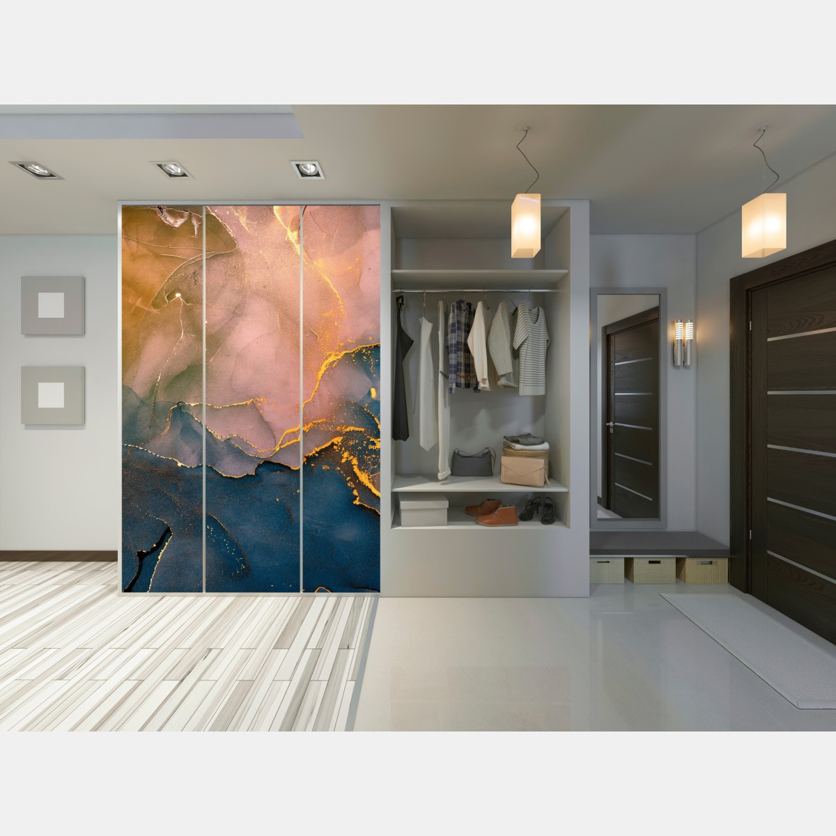 Naklejka na szafę niebiesko-złoty abstrakcyjny marmur – Wallissimo® Naklejka na szafę niebiesko-złoty abstrakcyjny marmur – Wallissimo®