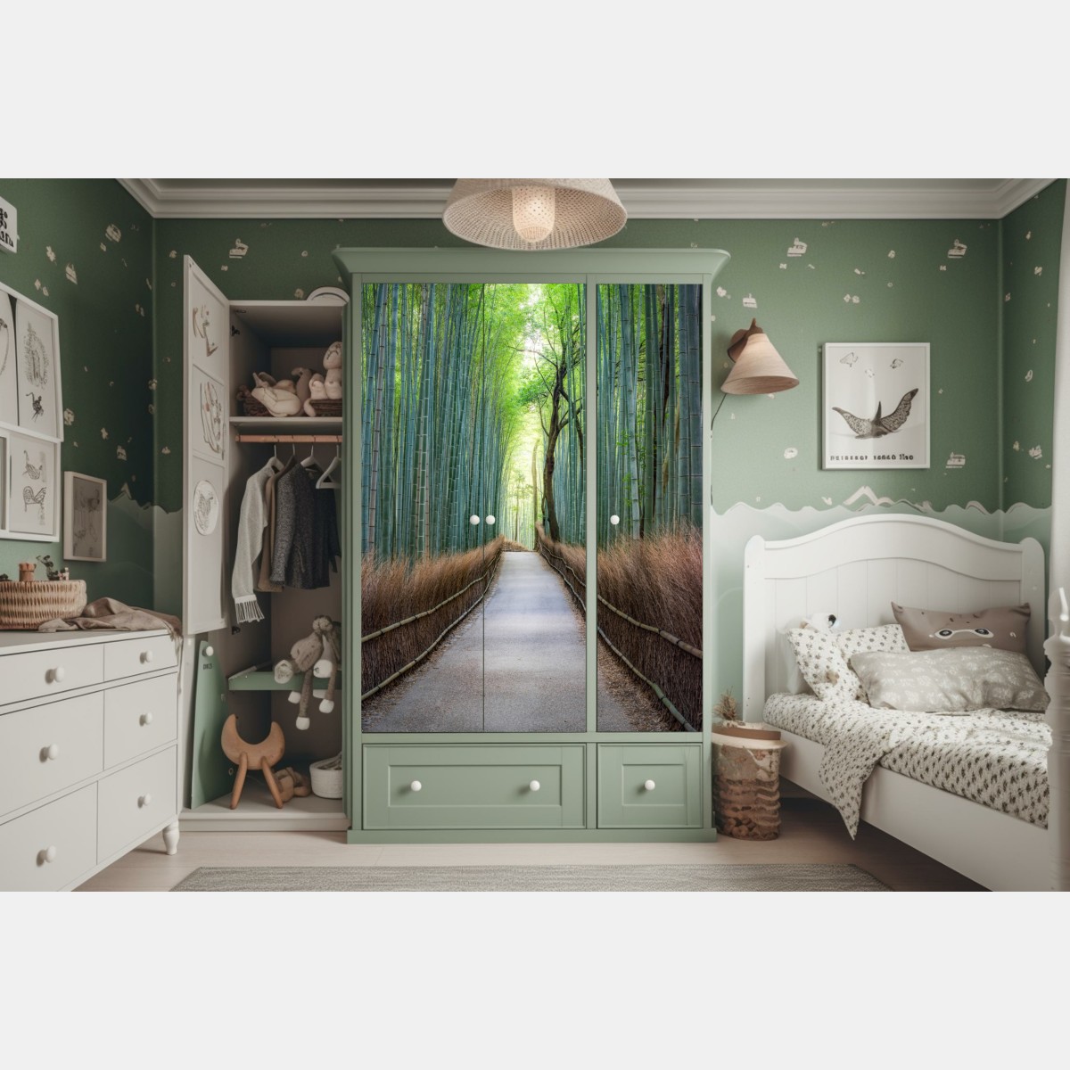 Naklejka na szafę spokojna ścieżka w lesie bambusowym – Wallissimo® Naklejka na szafę spokojna ścieżka w lesie bambusowym – Wallissimo®