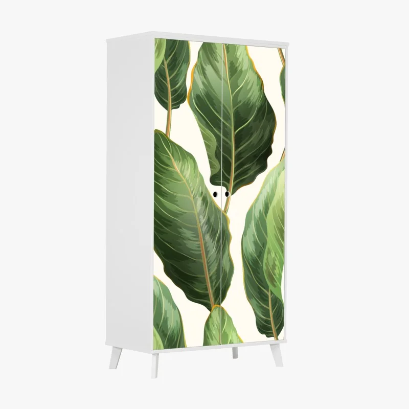 Naklejka na szafę tropikalny wzór z liśćmi bananowca