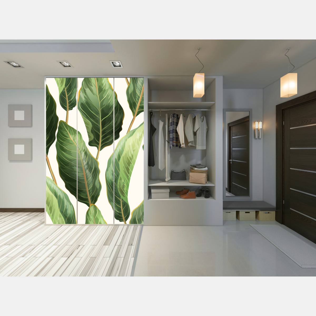 Naklejka na szafę tropikalny wzór z liśćmi bananowca – Wallissimo® Naklejka na szafę tropikalny wzór z liśćmi bananowca – Wallissimo®