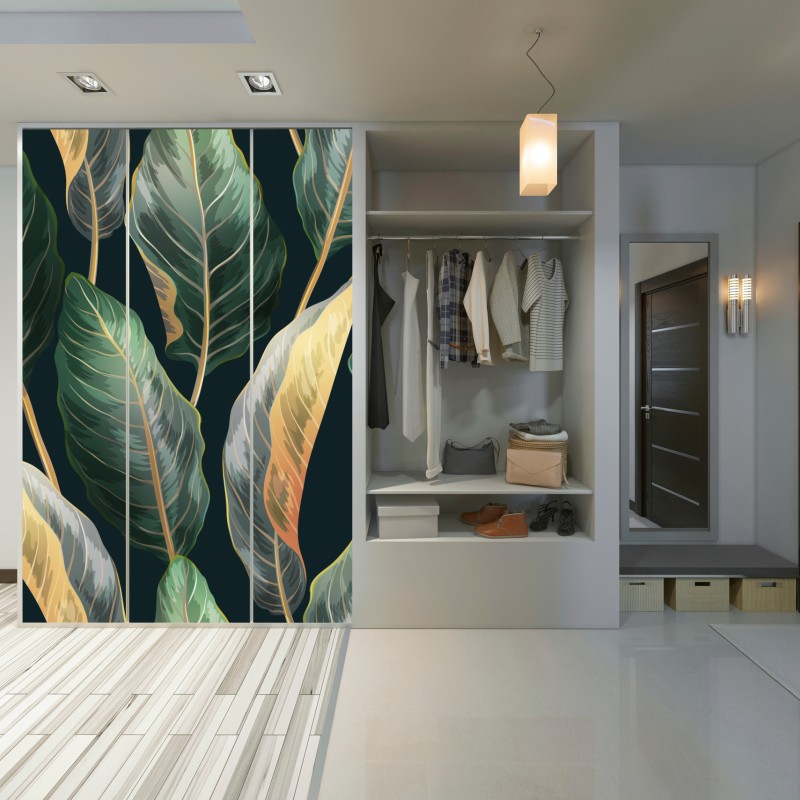 Naklejka na szafę vintage tropikalny wzór z liśćmi – Wallissimo® Naklejka na szafę vintage tropikalny wzór z liśćmi – Wallissimo®