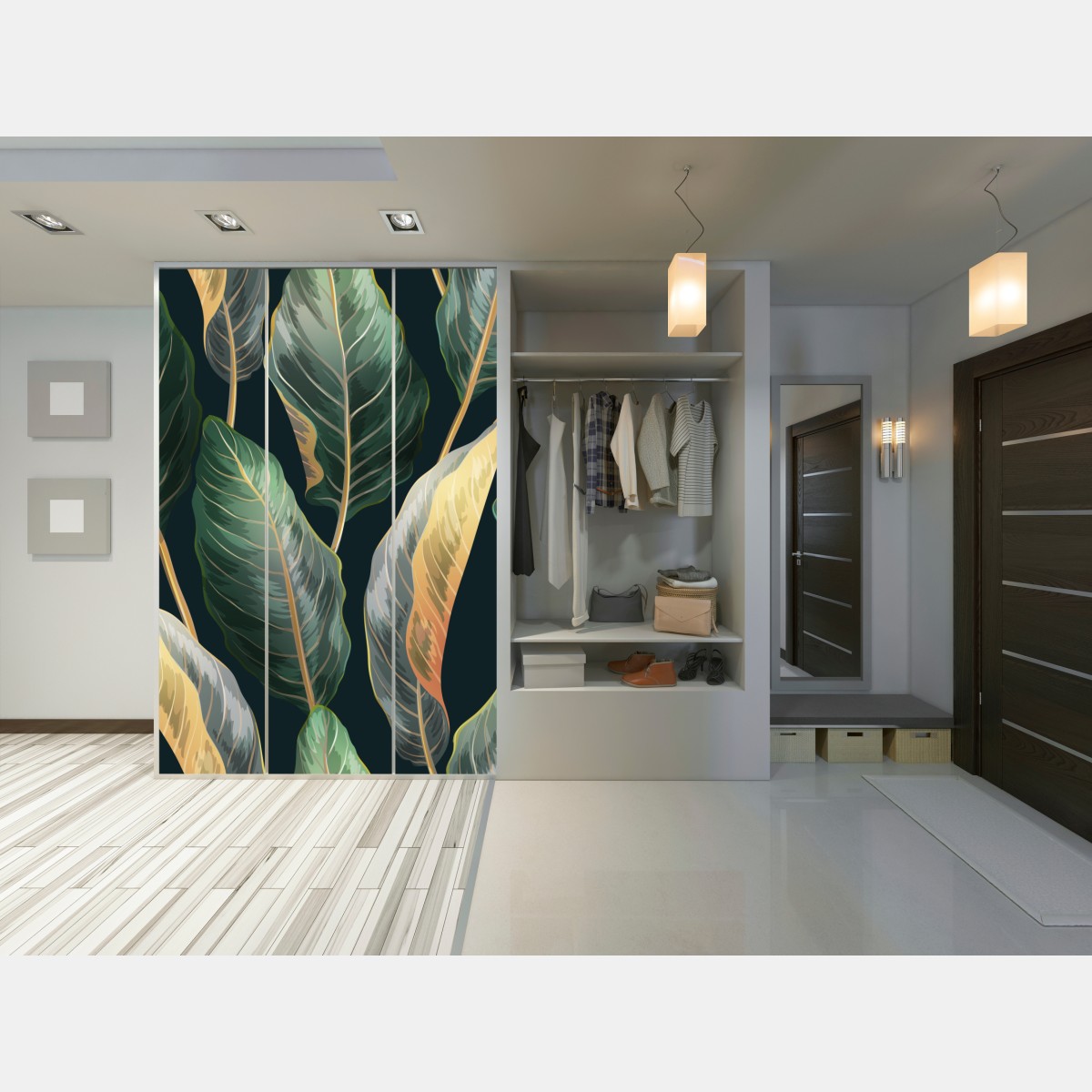 Naklejka na szafę vintage tropikalny wzór z liśćmi – Wallissimo® Naklejka na szafę vintage tropikalny wzór z liśćmi – Wallissimo®