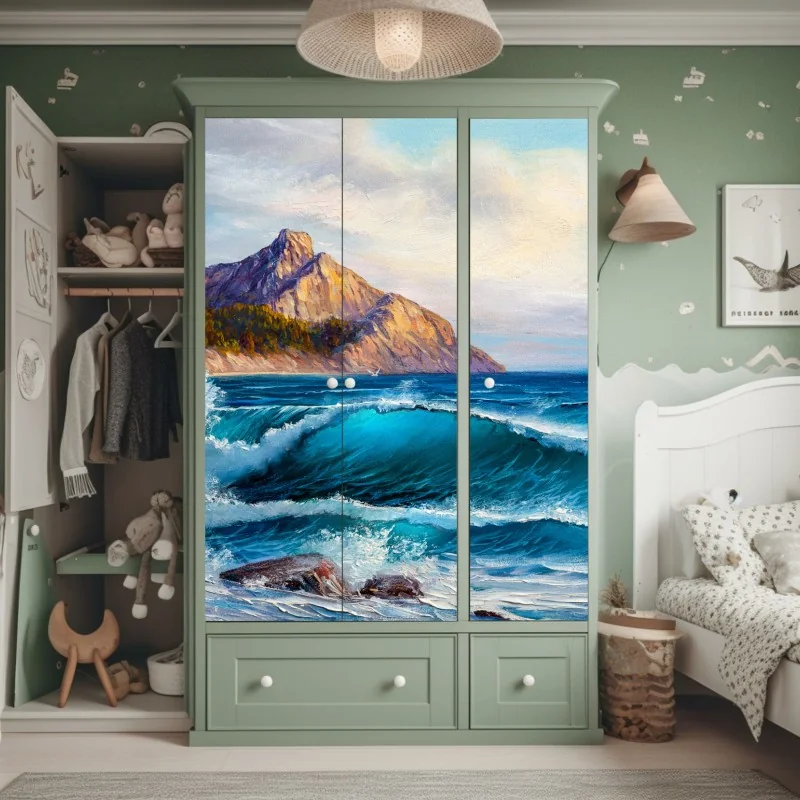 Naklejka na szafę złote tropikalne liście na beżowym tle – Wallissimo®