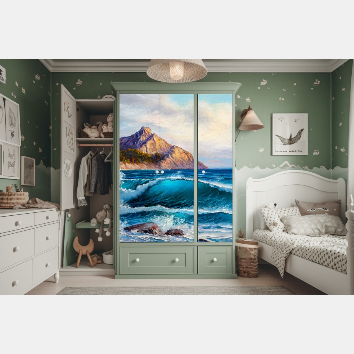 Naklejka na szafę turkusowa fala - pejzaż morski – Wallissimo® Naklejka na szafę turkusowa fala - pejzaż morski – Wallissimo®