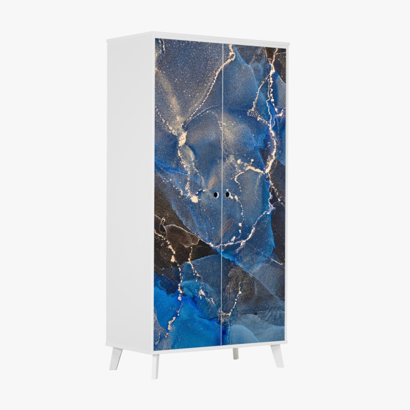 Naklejka na szafę luksusowe niebiesko-złote abstrakcyjne fale