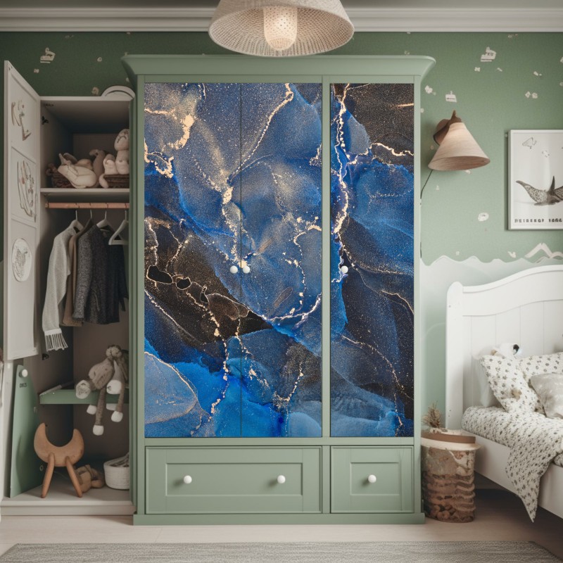 Naklejka na szafę turkusowy wzór botaniczny z kwiatami – Wallissimo®