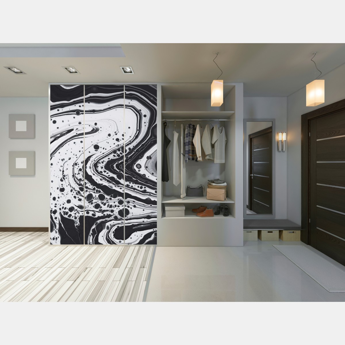 Naklejka na szafę czarno-biała marmurowa abstrakcja – Wallissimo® Naklejka na szafę czarno-biała marmurowa abstrakcja – Wallissimo®