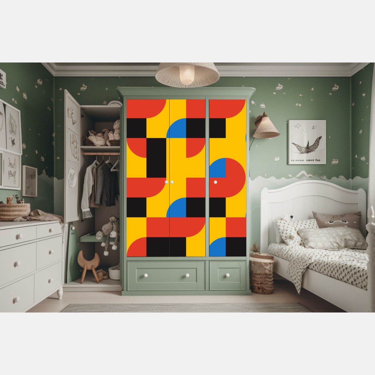 Naklejka na szafę odważny geometryczny wzór na ścianę – Wallissimo® Naklejka na szafę odważny geometryczny wzór na ścianę – Wallissimo®