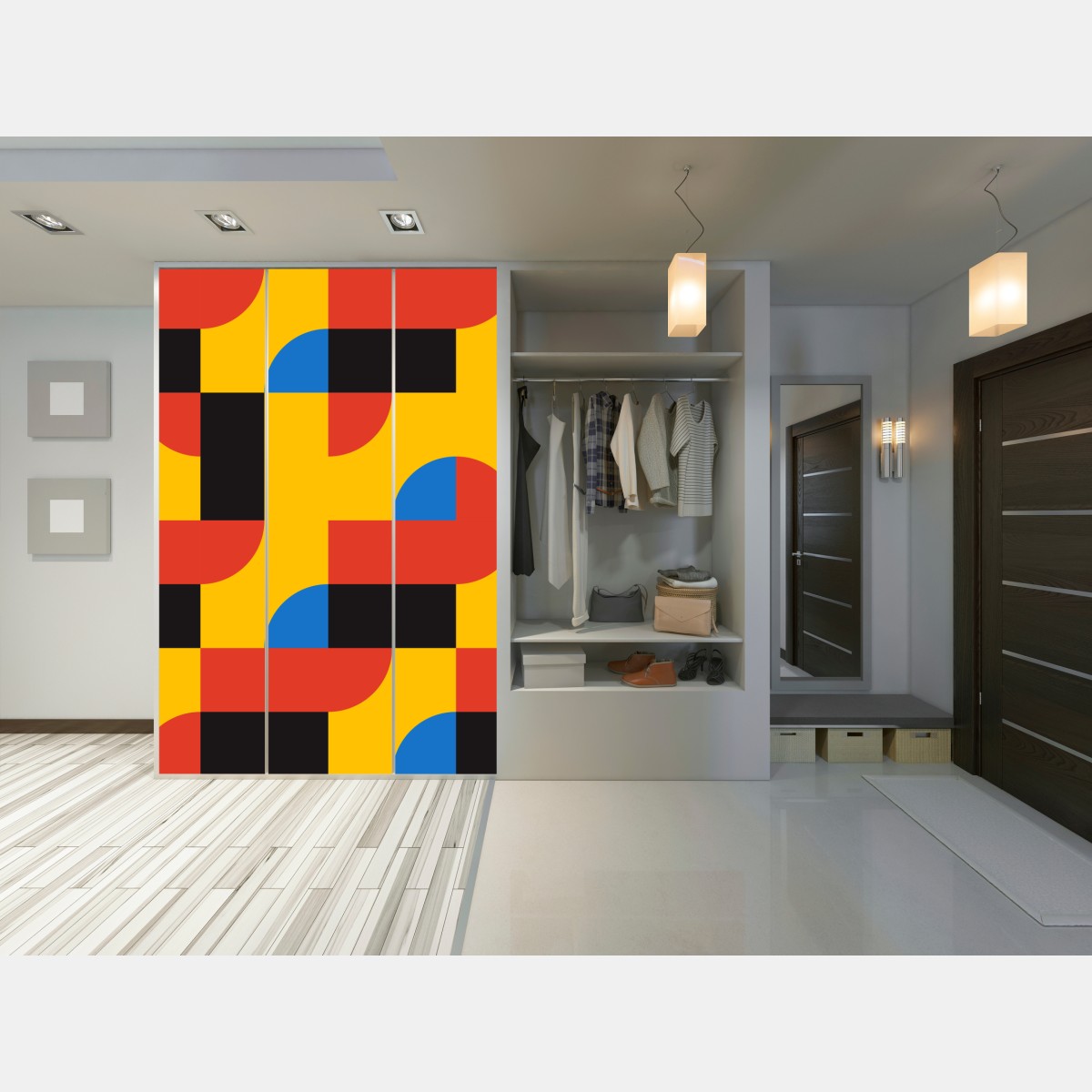 Naklejka na szafę odważny geometryczny wzór na ścianę – Wallissimo® Naklejka na szafę odważny geometryczny wzór na ścianę – Wallissimo®