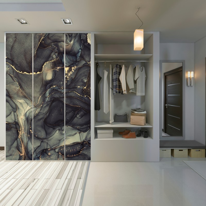 Naklejka na szafę luksusowa abstrakcja alkoholowa ze złotymi żyłkami – Wallissimo® Naklejka na szafę luksusowa abstrakcja alkoholowa ze złotymi żyłkami – Wallissimo®