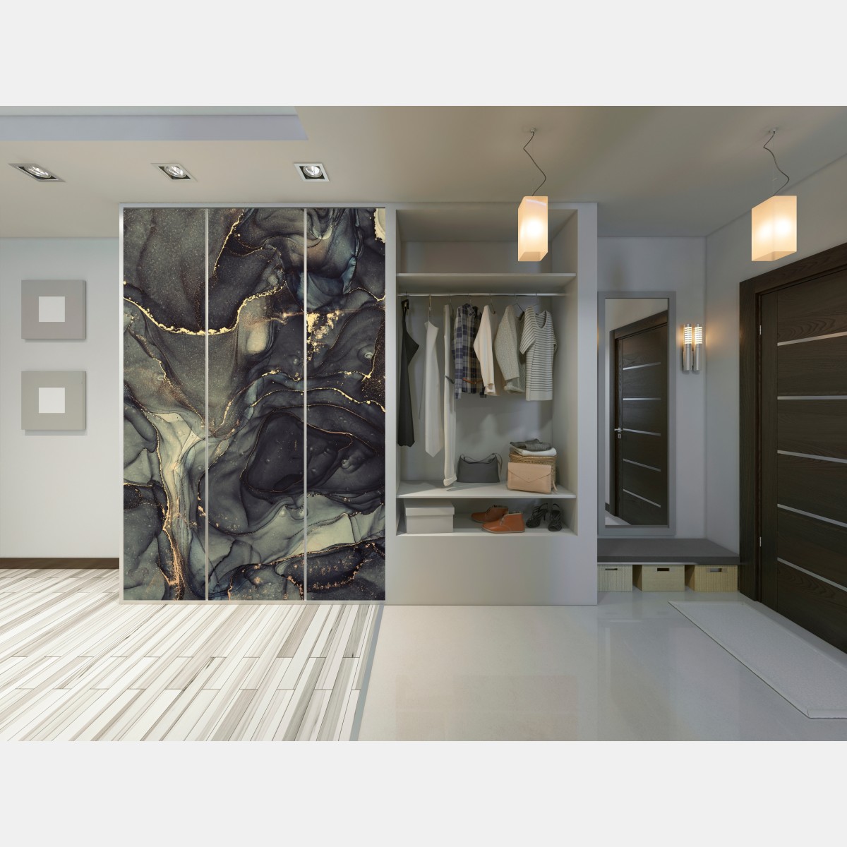 Naklejka na szafę luksusowa abstrakcja alkoholowa ze złotymi żyłkami – Wallissimo® Naklejka na szafę luksusowa abstrakcja alkoholowa ze złotymi żyłkami – Wallissimo®