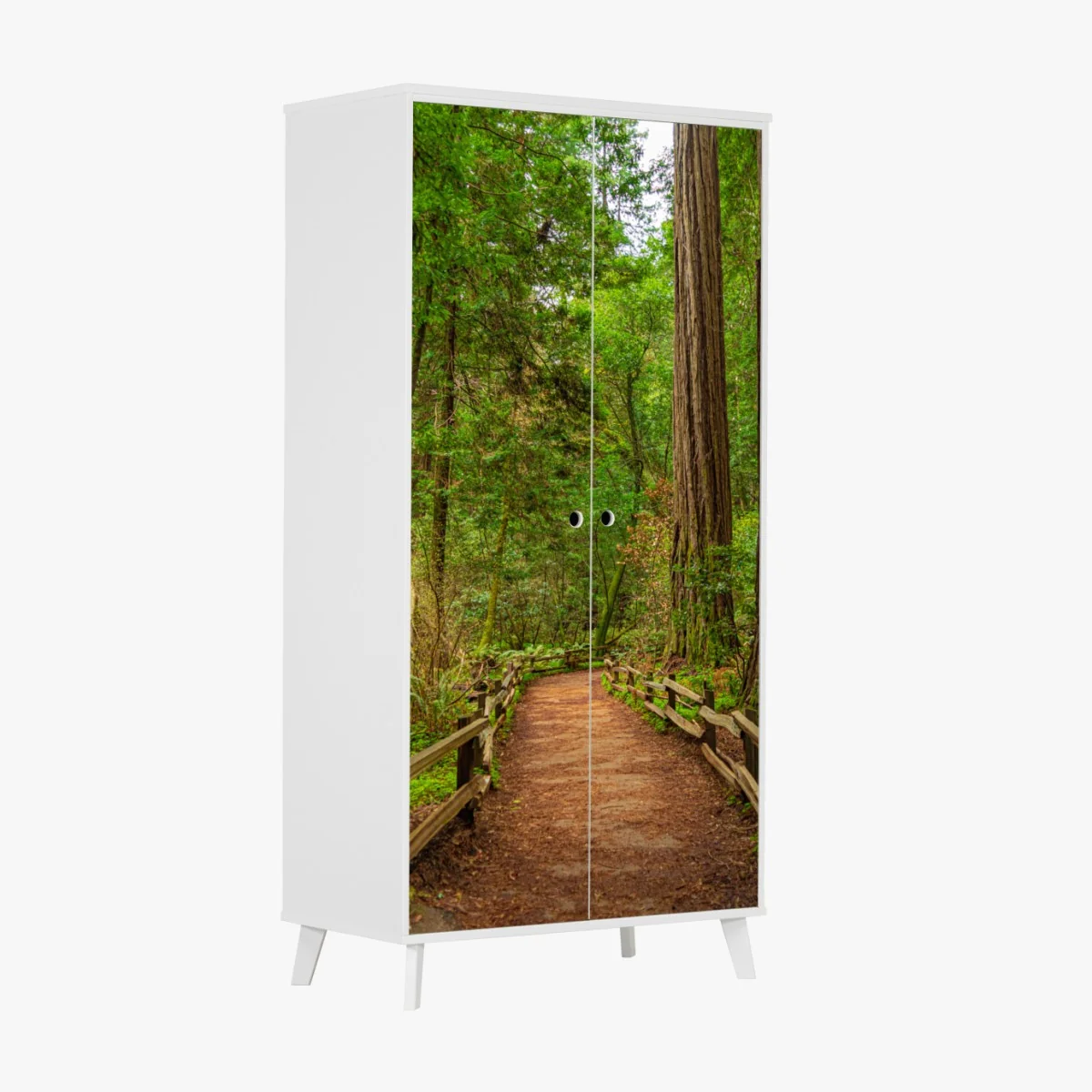 Naklejka na szafę majestatyczna ścieżka w lesie sekwoi – Wallissimo® Naklejka na szafę majestatyczna ścieżka w lesie sekwoi – Wallissimo®