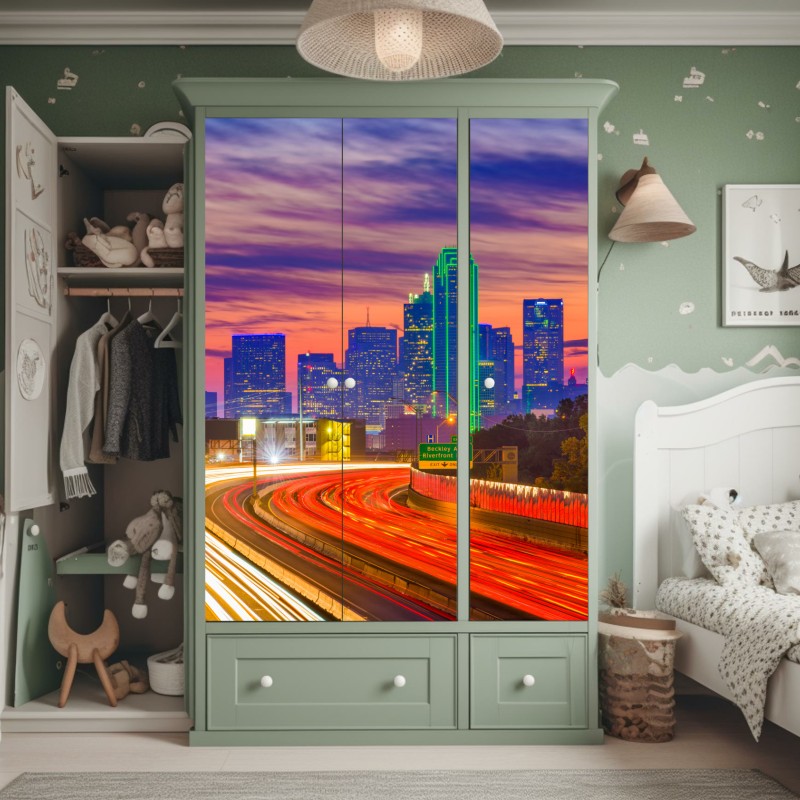 Naklejka na szafę żywy zachód słońca z palmami – Wallissimo®