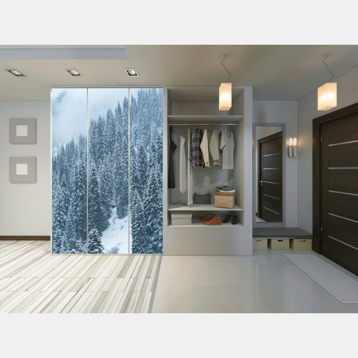 Naklejka na szafę mglisty ośnieżony las sosnowy – Wallissimo® Naklejka na szafę mglisty ośnieżony las sosnowy – Wallissimo®