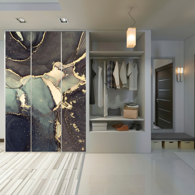 Naklejka na szafę turkusowo-złota abstrakcja w technice alcohol ink – Wallissimo® Naklejka na szafę turkusowo-złota abstrakcja w technice alcohol ink – Wallissimo®