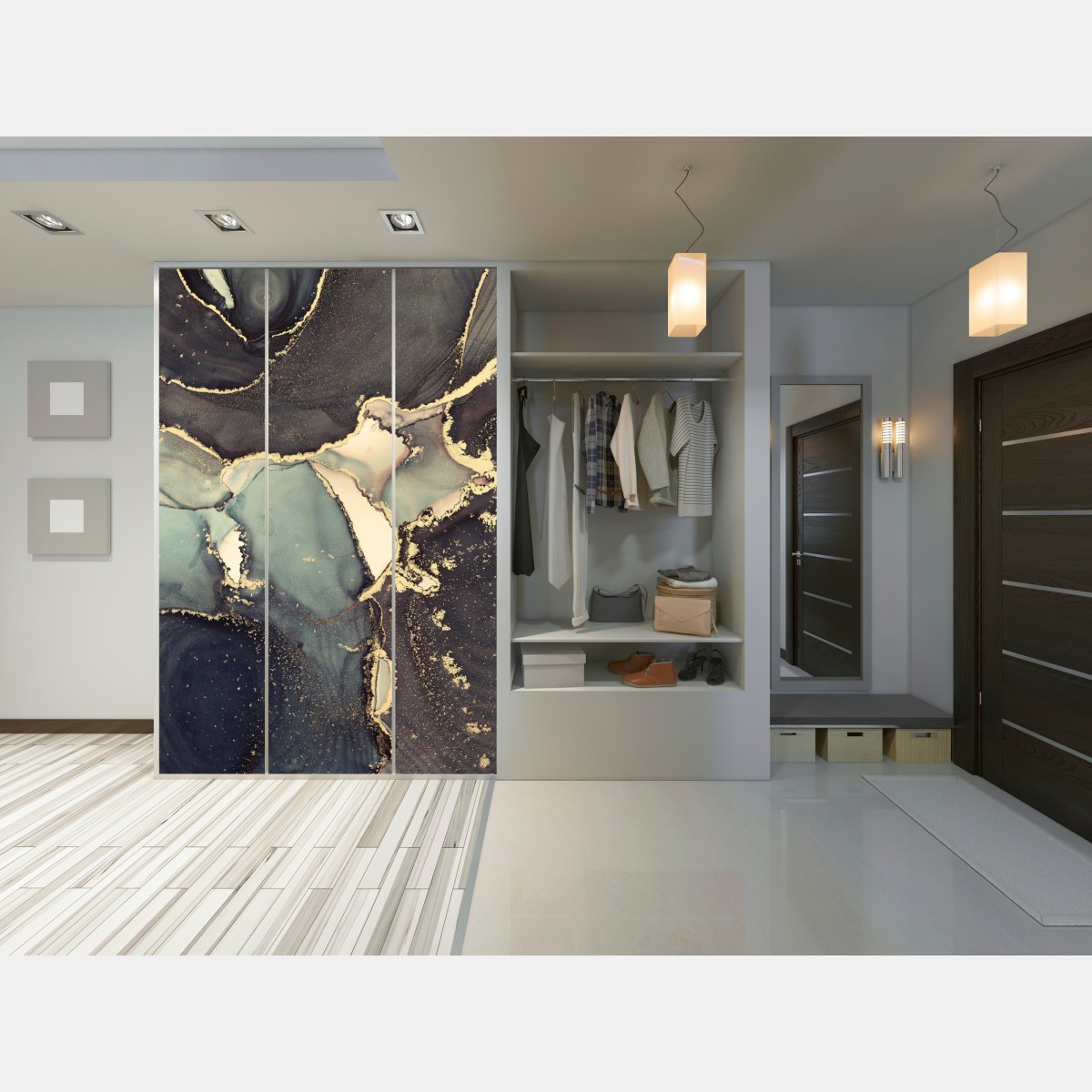 Naklejka na szafę turkusowo-złota abstrakcja w technice alcohol ink – Wallissimo® Naklejka na szafę turkusowo-złota abstrakcja w technice alcohol ink – Wallissimo®