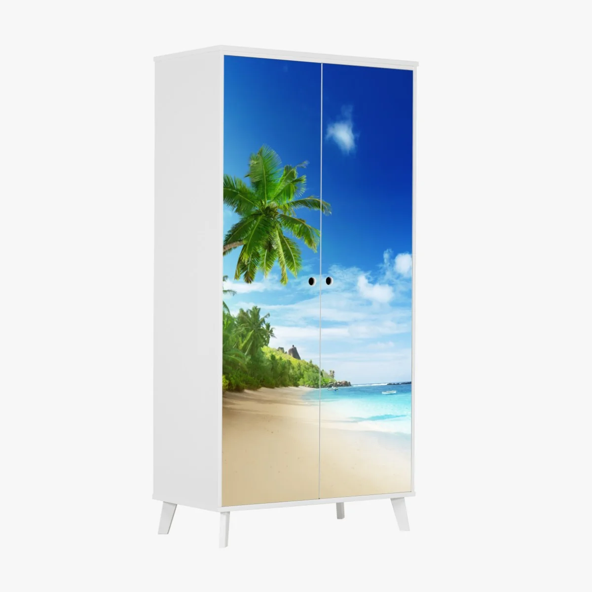 Naklejka na szafę zachód słońca na plaży Mahe, Seszele – Wallissimo® Naklejka na szafę zachód słońca na plaży Mahe, Seszele – Wallissimo®