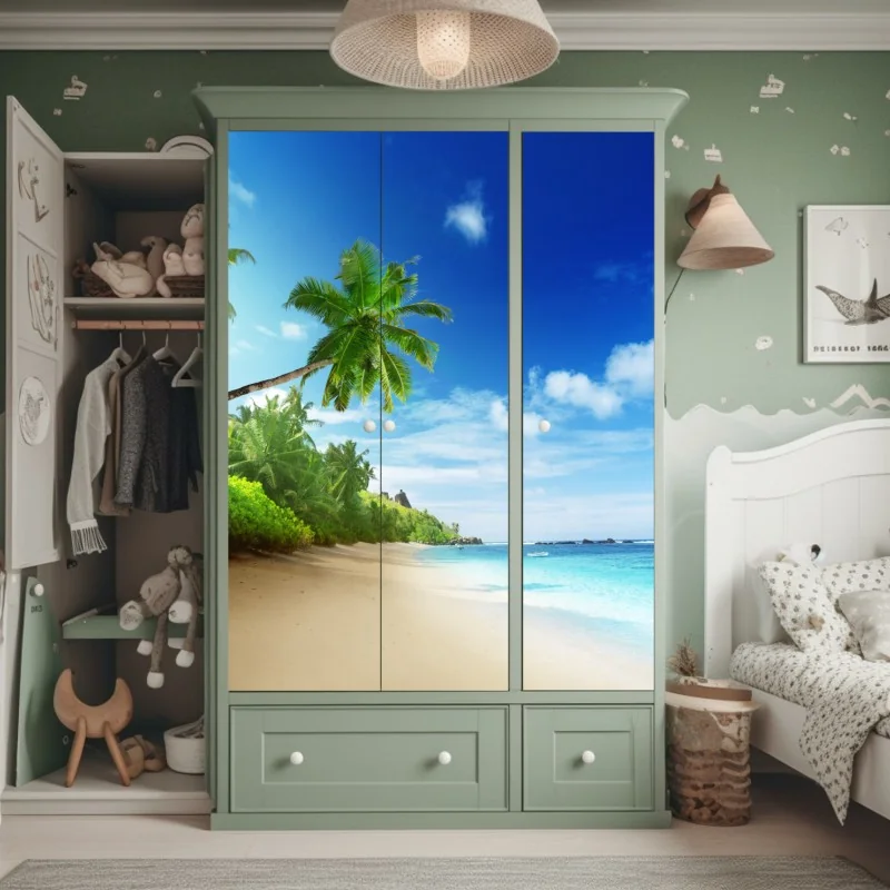 Naklejka na szafę kwitnąca bugenwilla w uliczce Naousa – Wallissimo®