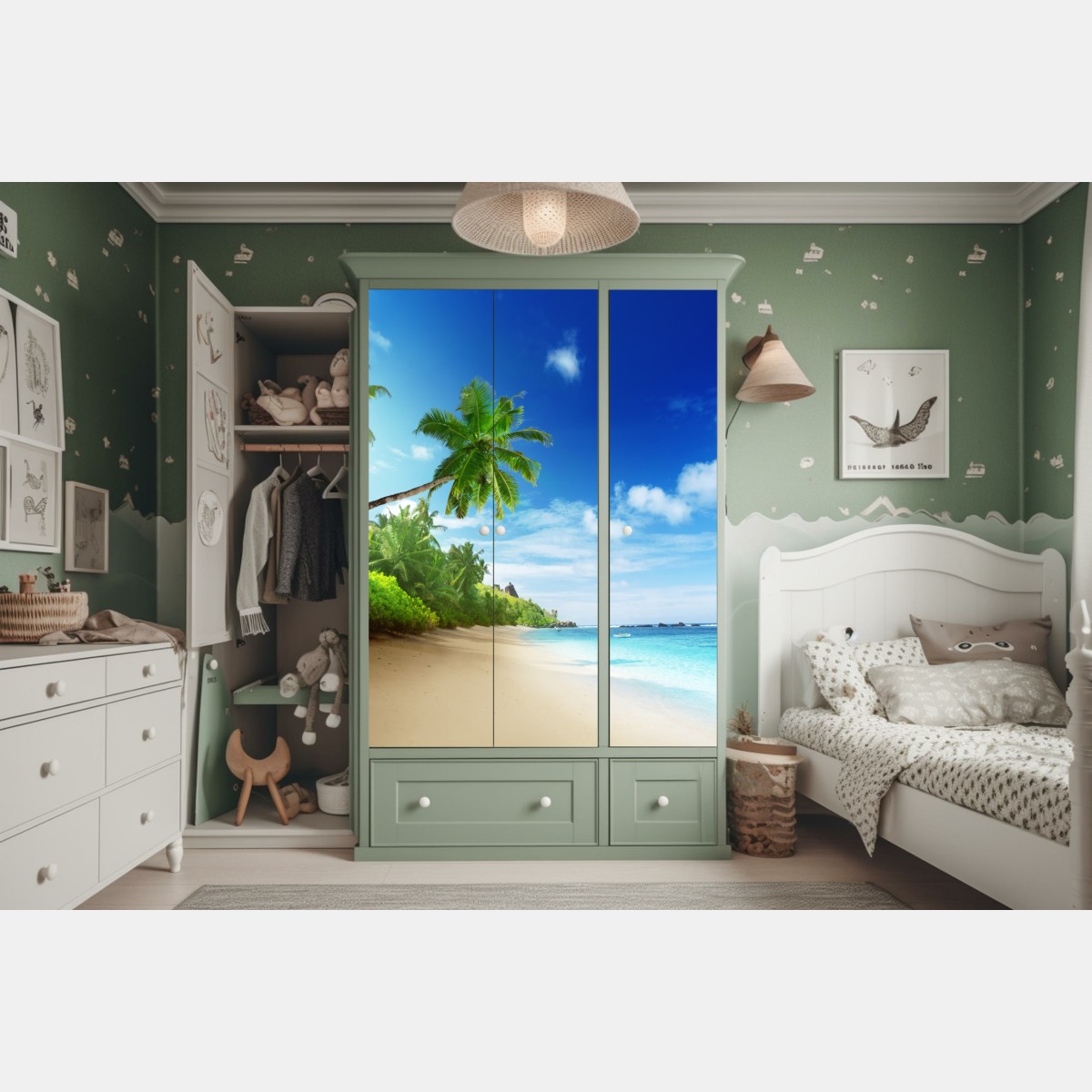 Naklejka na szafę zachód słońca na plaży Mahe, Seszele – Wallissimo® Naklejka na szafę zachód słońca na plaży Mahe, Seszele – Wallissimo®