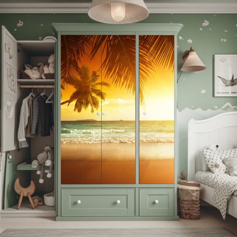 Naklejka na szafę słoneczna łąka o zmierzchu – Wallissimo®