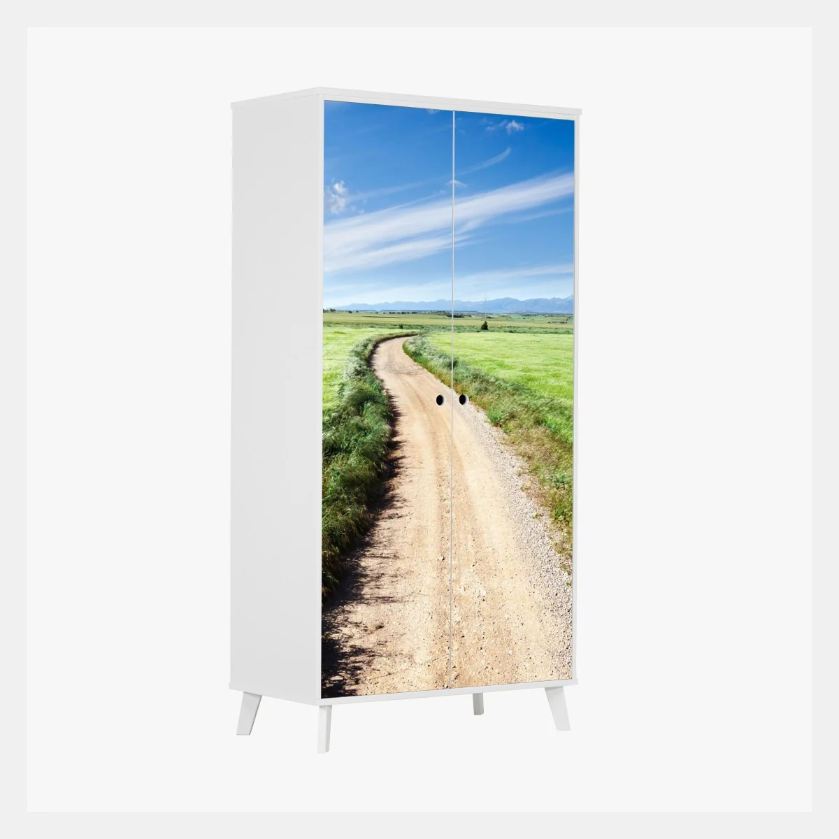 Naklejka na szafę wijąca się wiejska droga przez zielone łąki – Wallissimo® Naklejka na szafę wijąca się wiejska droga przez zielone łąki – Wallissimo®