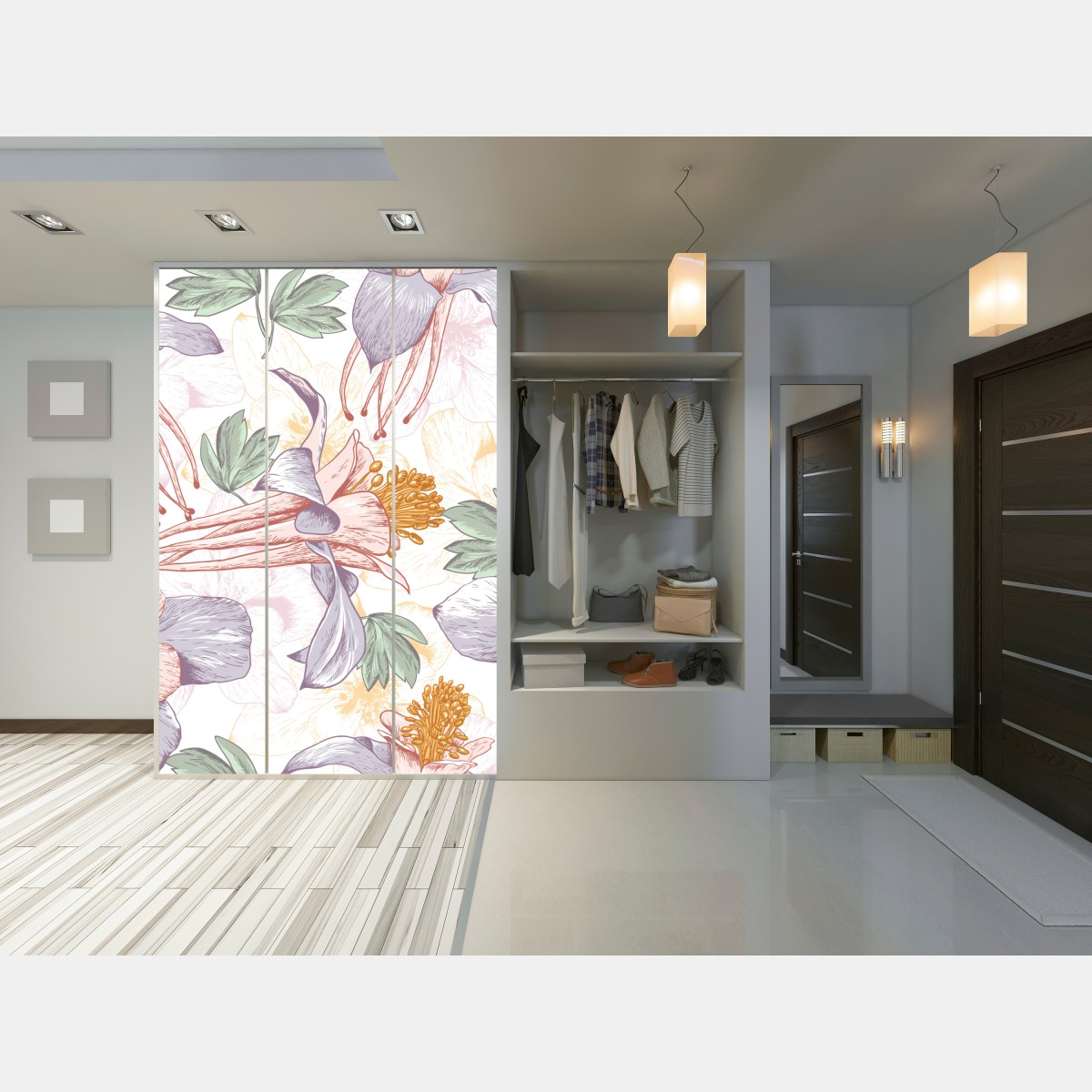 Naklejka na szafę delikatne pastelowe kwiaty w stylu botanicznym – Wallissimo® Naklejka na szafę delikatne pastelowe kwiaty w stylu botanicznym – Wallissimo®