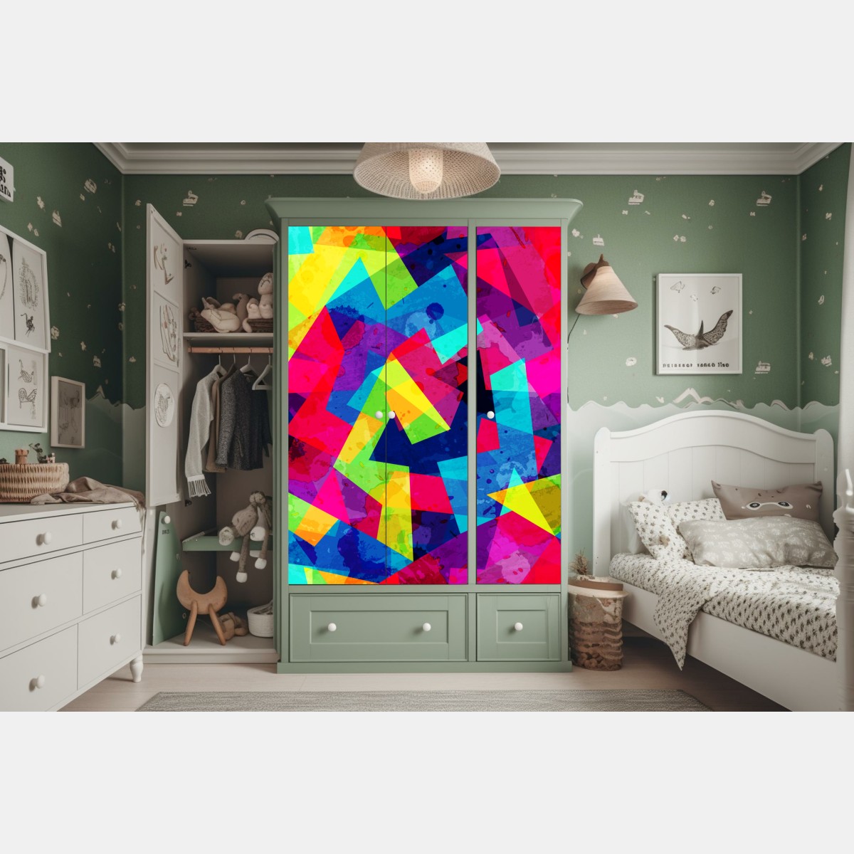 Naklejka na szafę żywy geometryczny akwarelowy kolaż – Wallissimo® Naklejka na szafę żywy geometryczny akwarelowy kolaż – Wallissimo®