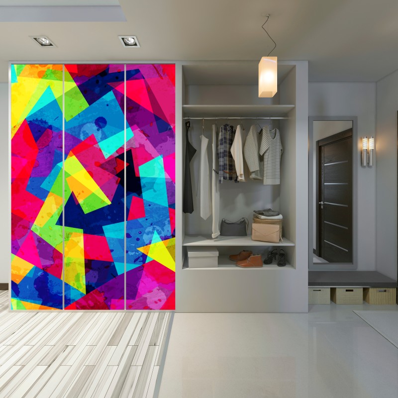 Naklejka na szafę żywy geometryczny akwarelowy kolaż – Wallissimo® Naklejka na szafę żywy geometryczny akwarelowy kolaż – Wallissimo®