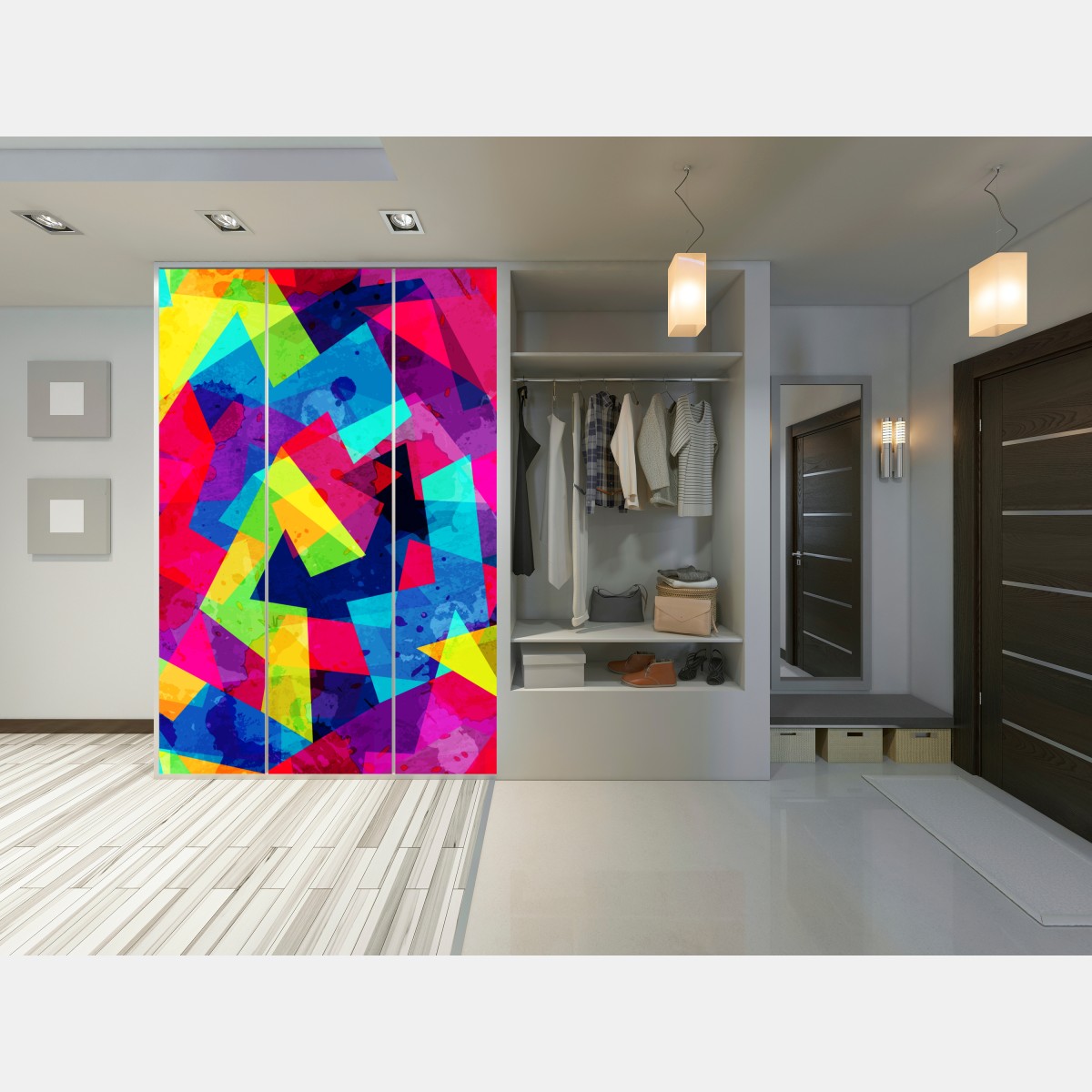 Naklejka na szafę żywy geometryczny akwarelowy kolaż – Wallissimo® Naklejka na szafę żywy geometryczny akwarelowy kolaż – Wallissimo®