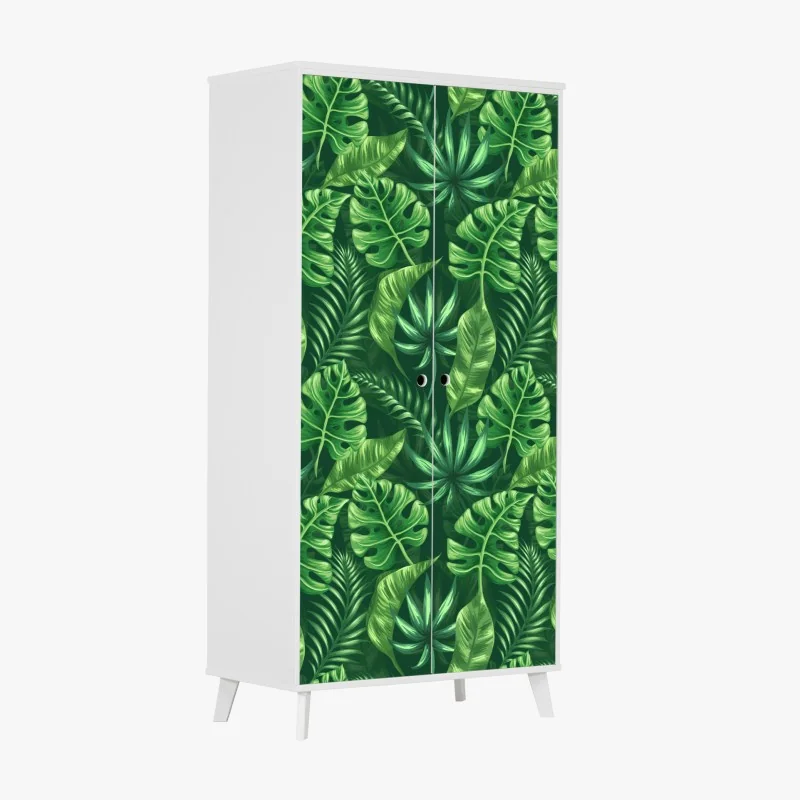 Naklejka na szafę tropikalny wzór z liśćmi monstery