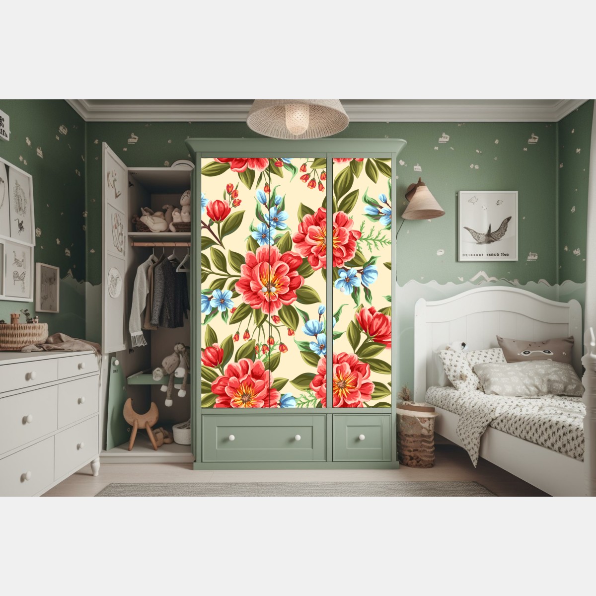 Naklejka na szafę intensywny akwarelowy wzór kwiatowy – Wallissimo® Naklejka na szafę intensywny akwarelowy wzór kwiatowy – Wallissimo®