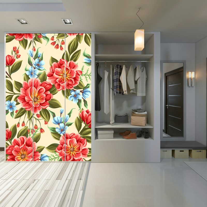 Naklejka na szafę intensywny akwarelowy wzór kwiatowy – Wallissimo® Naklejka na szafę intensywny akwarelowy wzór kwiatowy – Wallissimo®