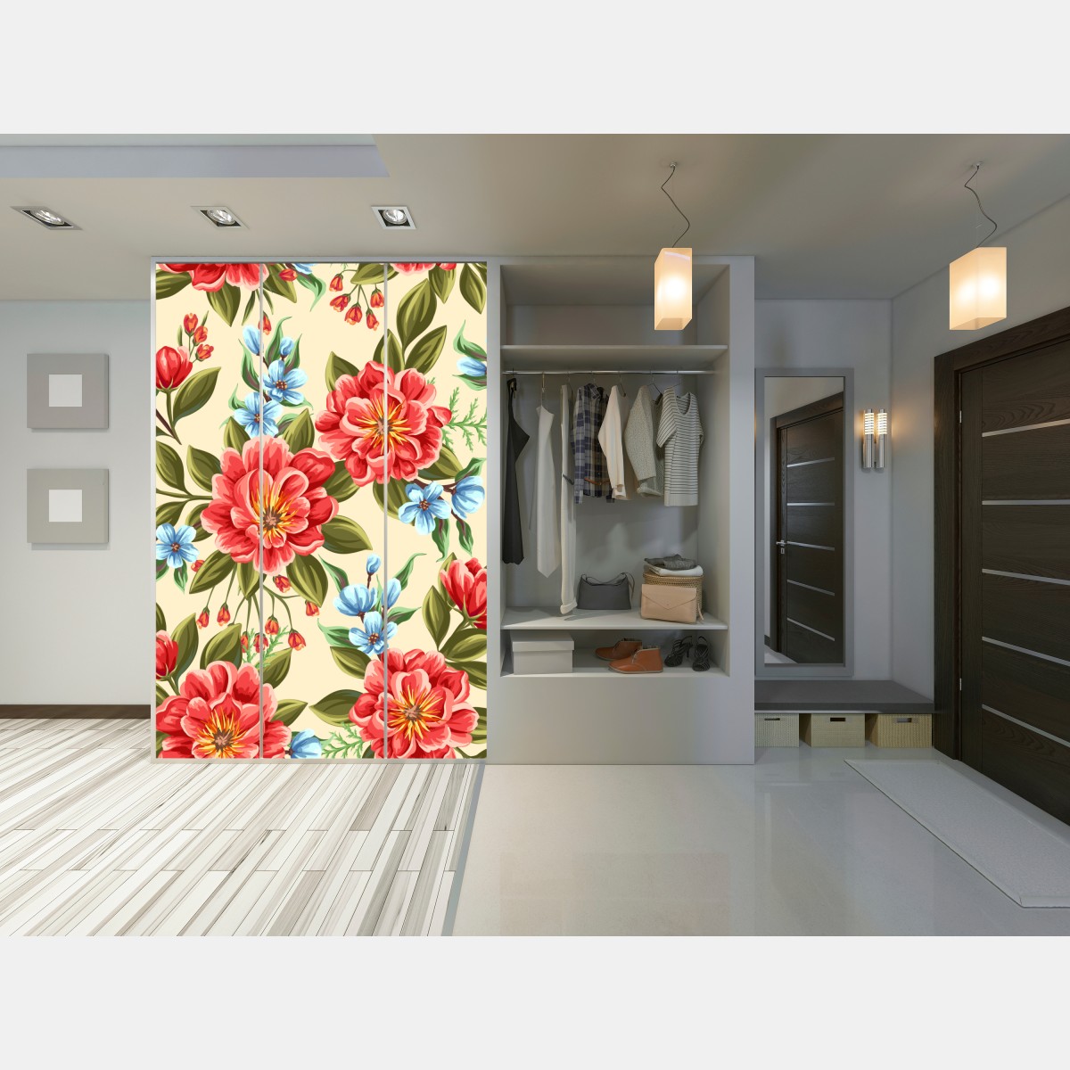 Naklejka na szafę intensywny akwarelowy wzór kwiatowy – Wallissimo® Naklejka na szafę intensywny akwarelowy wzór kwiatowy – Wallissimo®