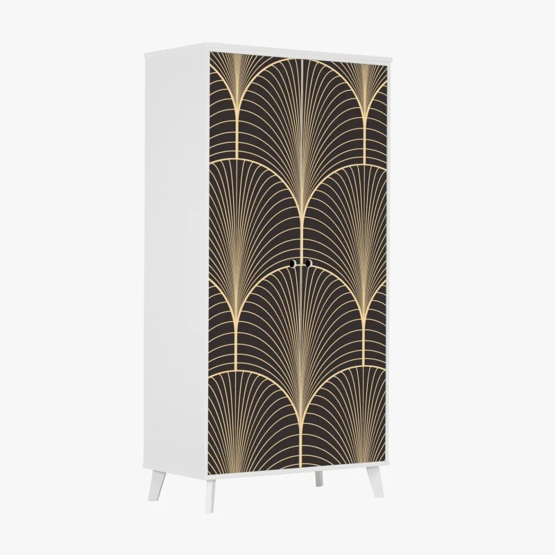 Naklejka na szafę art deco złoty wzór wachlarza