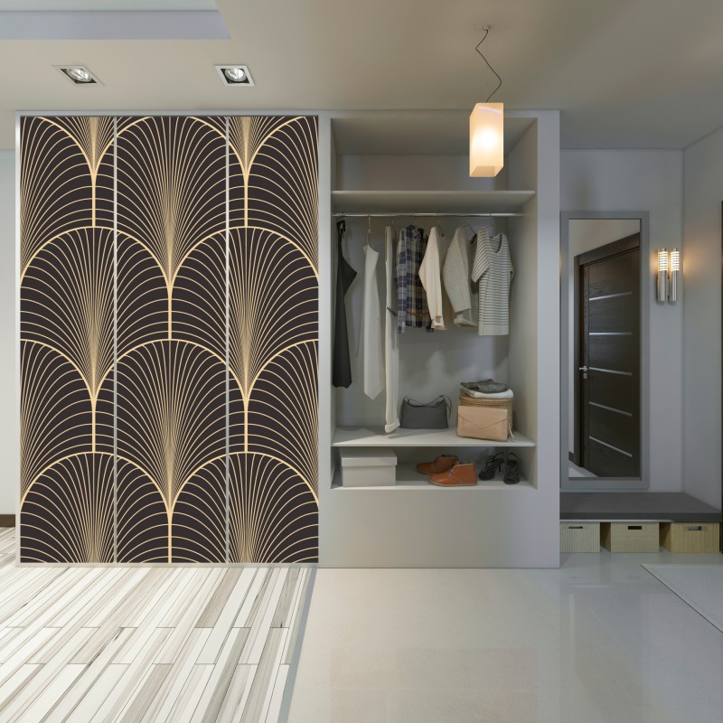 Naklejka na szafę art deco złoty wzór wachlarza – Wallissimo® Naklejka na szafę art deco złoty wzór wachlarza – Wallissimo®